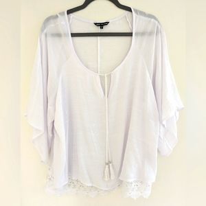 White Flowy Crochet Trim Top